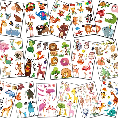Ukicra 16 Листа Временни Татуировки с животни Джунгла за деца, 100 Различни Стилове на Стикери с Татуировки на Животни, Боди арт