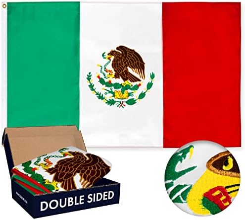 G128 Мексико Мексикански флаг | 3x5 фута | Двойна серия ToughWeave с Двустранна бродерия от полиестер 210D | Флаг на страната, Дизайн