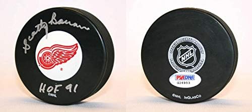 Скоти Боуман ПОДПИСА ДОГОВОР С Detroit Red Wings Puck + HOF 91 С АВТОГРАФ треньор на PSA/DNA - за Миене на НХЛ с автограф