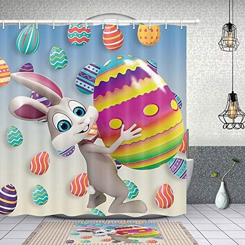 Завеса за душ NYMB Happy Easter, Забавен Заек с Пъстър Великден яйце, Завеса за душ за декор на Банята на празника на Пролетта,