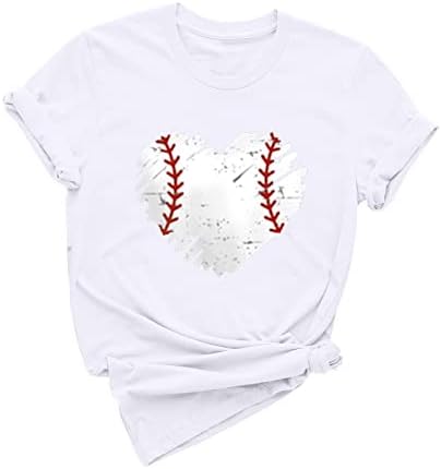 Ризи за Деня на Майката, Женски Бейзбол Ризи с Принтом във формата на Сърце, Модни Тениски С V-образно деколте и Къси Ръкави, Свободна