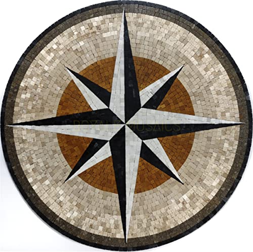 Морски компас мраморна мозайка ръчно изработени морска звезда адаптивен дизайн от естествен камък (42x42 инча)