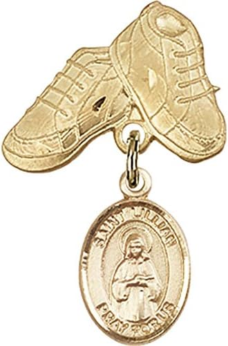 Детски иконата със златен пълнеж с чар Свети Лилиан и игла за детски сапожек 1 X 5/8 инча