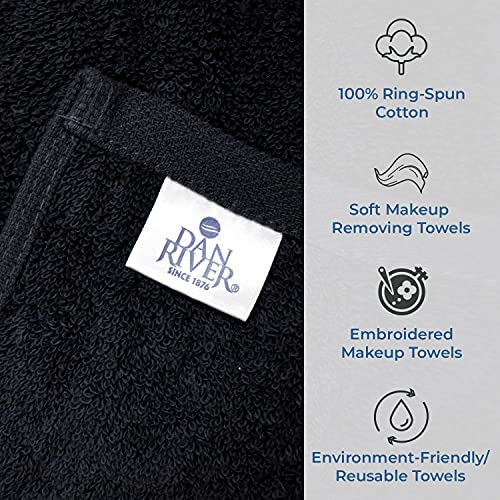 Кърпа за грим от памук Dan River - 13x13 черни кърпи-Кърпа за отстраняване на грим-Луксозни гъба за щадящо измиване на лицето,