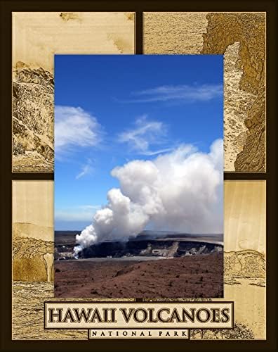 Сувенир Седловидная планина Национален парк Хавайските Вулкани, Портрет в Дървена Рамка с Лазерно Гравиране (8 x 10)