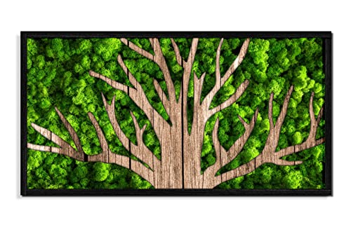 Боядисани стени в стил Moss Art, Вдъхновена от Корони и Клони на дървета, Истински Мъх на Состаренной дърво в рамка от Тъмно дърво,