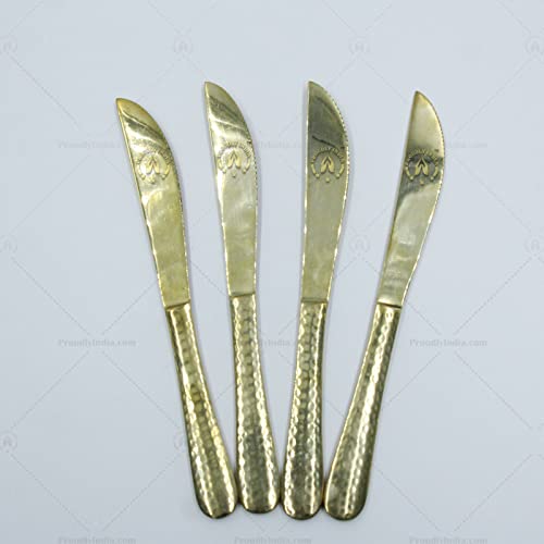 Нож с месингова дръжка със златен кованым покритие, месинг нож за дома и ресторанти, комплект от 4 ножа за сирене или масло