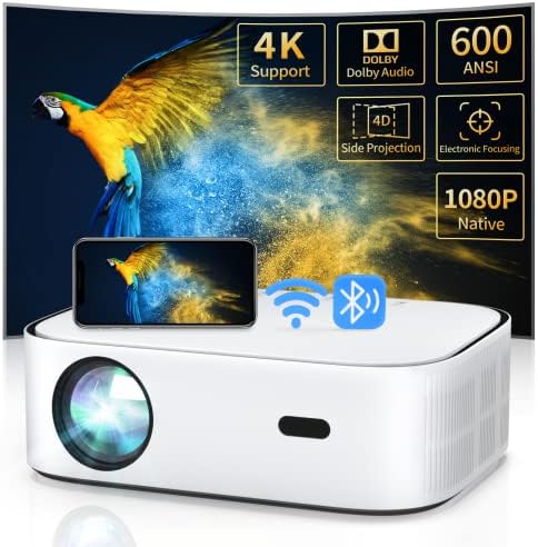 Проектор за домашно кино с подкрепата на 5G WiFi, Bluetooth, Toperson Native 1080P 600 ANSI 4K, Поддържан от повече от 300 с корекцията на трапецовидните изкривявания 4P/4D, За игри, iPhone, Android т?