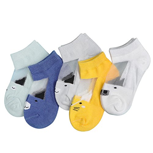 FQIAO/ Памучни Чорапи за малки момичета 3-5 Години, 5 Опаковки, Тънки Къси Летни Чорапи Унисекс за Момчета, Размер M