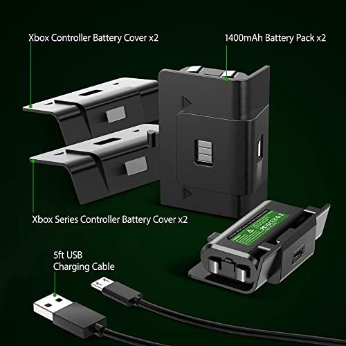 2 Опаковане на Акумулаторна батерия Контролер и 10-Фута Зарядно устройство Контролер, Кабел за Xbox One / S / X и Xbox One Elite