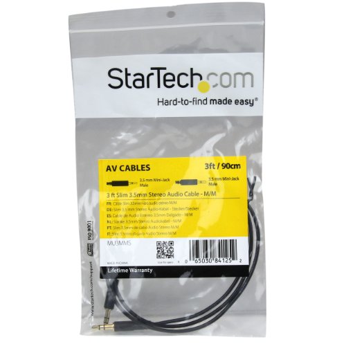 StarTech.com аудио кабел 3.5 мм (MU3 мм), черен и аудио кабел 3.5 мм - 10 метра - Тънък Кабел M /M - AUX - аудио кабел мъж към мъж