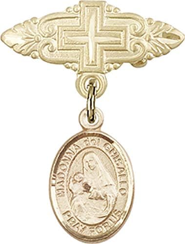 Детски икона Jewels Мания за талисман на Светата Мадона Дел Гизалло и игла за бейджа с Кръст | Детски иконата със златен пълнеж
