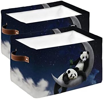 Кошница за съхранение на Сладката Панда на Луната с Бамбуковым Кутия за съхранение с Дръжка, Нощно Звездно Небе, Сгъваем Органайзер,