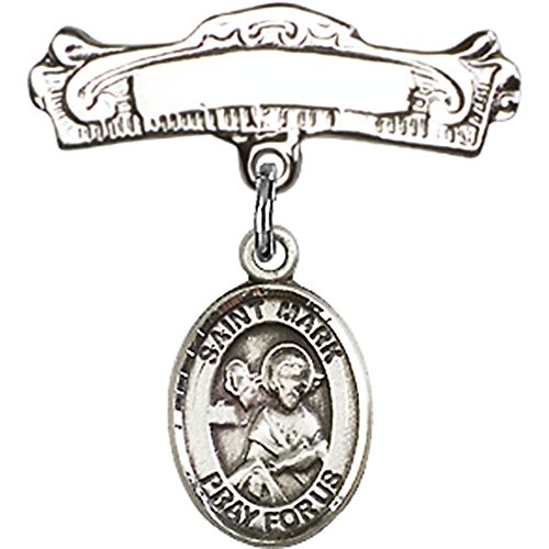 Детски икона от сребро с Талисман на Св. Марко Евангелист и Извити Полирани игла за Икона 7/8 X 7/8 инча