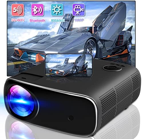 Проектор с Wi-Fi и Bluetooth, поддръжка на вградени видео проектор 5G 1080P резолюция 4K [Чанта за носене на проектора е включен