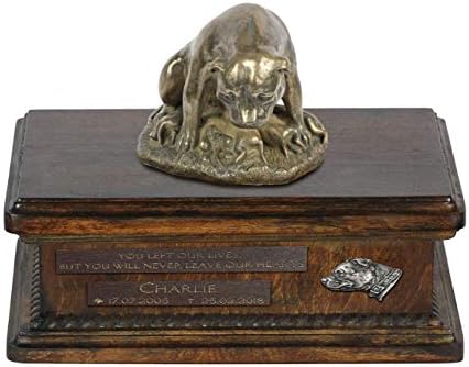 Английски стафордшир териер 3, Спомен Урна за Кучешки Праха със Статуя, на името на домашен любимец и Цитат - ArtDog Personalized