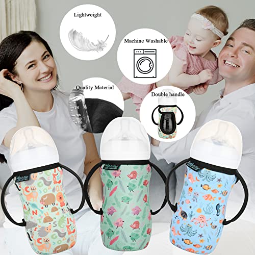 Beautyflier Комплект от 3 многократна употреба Стъклени Изолатори за бебешки Бутилки Регулируеми Ръкави с Двойни Дръжки Неопреновый