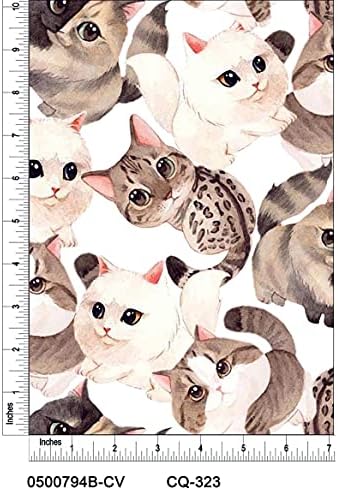 Дизайн котенца с мультяшными очи, отпечатана върху Памучна ватирана тъкан by The Yard (бял, Сив, кафяв)