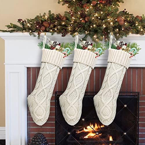 Коледни Чорапи LimBridge, 3 Опаковки, 18 инча, Голям Размер, Кабелна Задължителни, Възли Коледни Чорапи в Селски Стил, Персонални