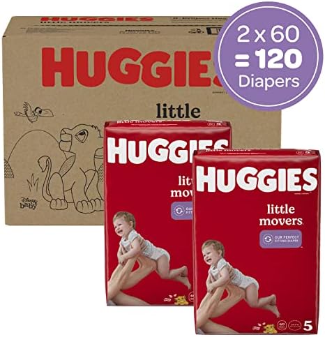 Бебешки пелени Huggies Little Movers Размер на 5, 60 грама и ht Пелени с Размер 5, 100 карата и ПЕС, 12 опаковки с мек покрив