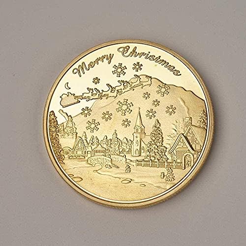 Европейската и Американската Коледна Възпоменателна Монета с Позлатените Перла в Навечерието на Коледа, Коледно Новогодишната Празнична Медальон, Копие с Пожела?