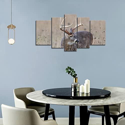5 Пана Стенно Изкуство Белохвостый Елен Елен в Мъгла Поле Картина Печат Върху Платно Изображения на Животни за Домашен интериор