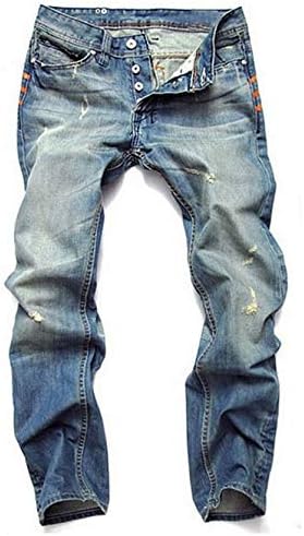 Мъжки реколта издържат скъсаните джинси с дупки в ретро стил, стегнати дънкови панталони с прав штанинами, дънкови панталони с прав