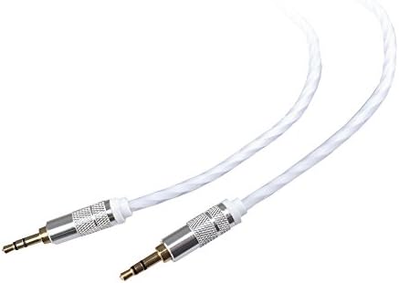Сплетен Тъкани материал Lilware Прозрачна Обвивка от PVC 0,9 М Aux аудио кабел с 3,5 мм Конектор тип Папа-папа за мултимедийни устройства – Бял