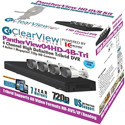 4-Канален Помещение ClearViewPantherView04HD-4B-Tri PANTHERVIEW HD-AVS DVR KIT