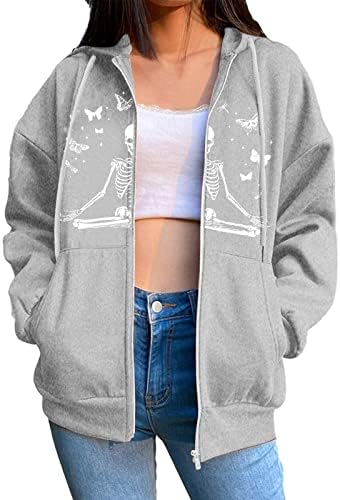 UBST Дамски Ежедневни Hoody с качулка с цип, Hoody с Джобове, Однотонная Яке Y2k, Отгоре С качулка, Градинска Дрехи, Готическия Пуловер