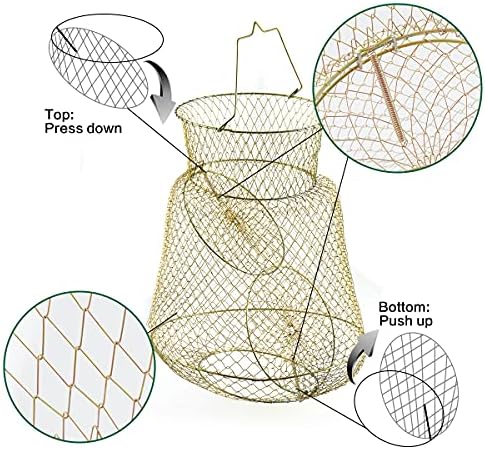 Количка за риба от поцинкована тел Brynnl, Преносима Сгъваема Окото Клетка за риба - Риболовна кошница с голям капацитет за съхранение на риба, скариди, Раци, раци и так