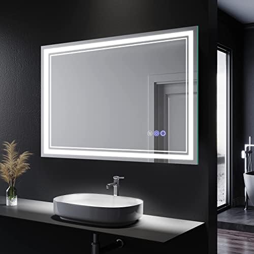 prifayer 36x28 Led огледало за баня с осветление, 3 цвят и яркост са Регламентирани сензорен датчик за стена, Правоъгълен Противотуманное