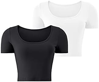 KLOTHO Леки Съкратен Върховете Slim Fit Еластични Спортни Ризи за Жени