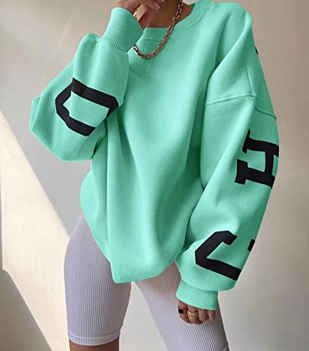 Cioatin Дамски Модни Hoody с кръгло деколте и надпис Chicago с графичен Дизайн Y2K, мек вълнен плат Пуловер с заниженными рамене, Пуловер