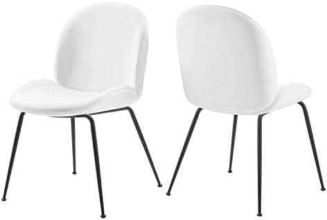 Трапезни столове Modway Scoop Performance Velvet - Комплект от две бели столове с черни метални крака