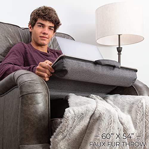 Комбинирана възглавница за мъжа, с облегалка и подлакътници: Кафяви седлото XXL и сгъваема тава за лаптоп: Сиво-трепетлика възглавници
