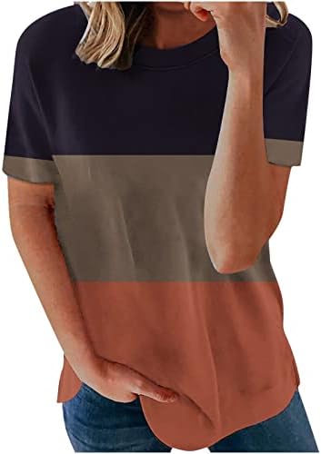 Женска Тениска с къс ръкав, Модни Тениски в района на цветен Блок с кръгло деколте, плътно Прилепнали Тениски, Лятна Ежедневна Туника, Блуза, Блузи