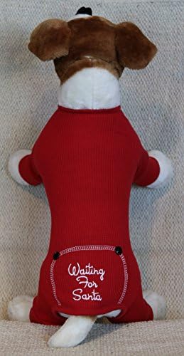 Коледна Куче В очакване на дядо коледа, Бродирана Червена Фланелевая Термална Пижама с Бродерия, Много Малка,