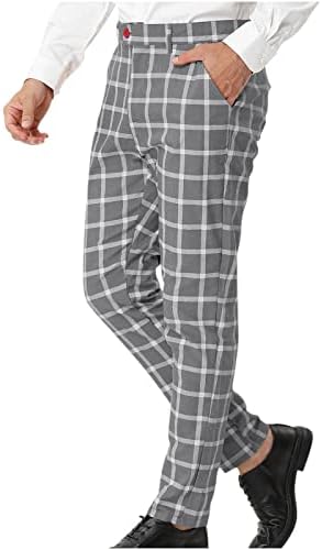 Мъжки Проверени Панталони Зауженного намаляване, Ежедневни Стрейчевые Панталони с плоска Предна част, която може да бъде увеличена