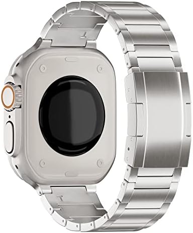 LDFA, Съвместим с каишка на Apple Watch 49 мм 45 мм 44 мм, каишка от титан метал с двойна закопчалка на бутона за ремъците iWatch,