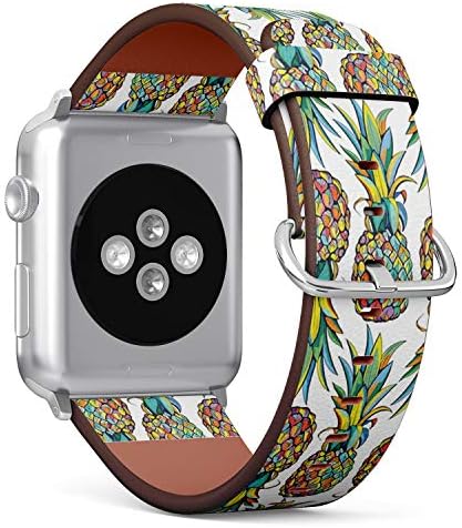 Съвместим с малки Apple Watch 38 мм, 40 мм 41 мм (всички серии) Кожена каишка за часовник Каишка-гривна с адаптери (Ананас)