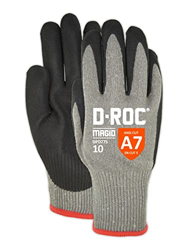 Работни ръкавици MAGID D-ROC с леко покритие Hyperon NitriX Grip Технологии С покритие на дланите – Ниво cut A7 (144 двойки), Сиво, 7 /S
