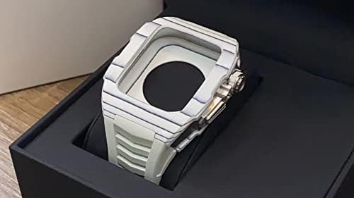 Комплект модификация часа AEMALL от въглеродни влакна за Apple Watch 7 с корпус от въглеродни влакна, 45 мм, за 6 SE 5 4 с каишка от фторуглерода 44 мм Richard (Цвят: лососевый, размер: