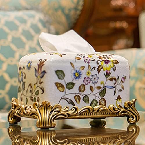 Кутия за салфетки с рисувани цветя GRETD, Керамични Кутия за съхранение на Салфетки, Държач за кърпички с Позлатени Релефни Отдолу (Цвят: A размер
