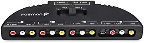 Сплитер Fosmon RCA 4-бандов аудиоадаптером, блок превключване на видео RCA + кабел кабел RCA и S-Video за свързване на 4 устройства
