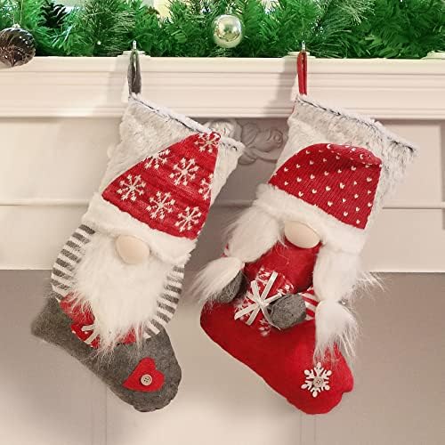 Комплект коледни Чорапи Hopearl от 2 теми с 3D Г-н и г-жа Шведски Гном Томте Ниссе, Чорапи за двойки с Плюшени белезници, Подаръчни