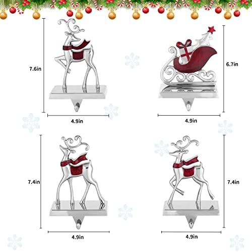 Комплект от 4 Коледни Притежателите за отглеждане на Шафран, Празнична Коледна украса, Закачалка за Отглеждане, Елен и Бор, 3D Декорация във формата на Трески с Черве
