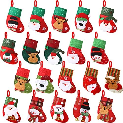 20 Броя Мини-Коледен Отглеждане 6,3 Инча Мини-Коледни Чорапи, 3D Подарък Карта Украшение на Притежателя на Дядо коледа, Снежен човек