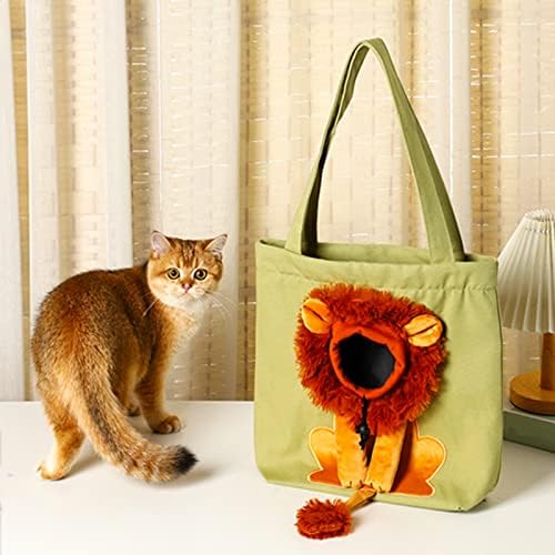 Чанта-тоут за кучета apott с цип, Переноска на рамото за котки, Холщовая чанта за домашни любимци във формата на Лъв за Ежедневни разходки (L, светло зелен)
