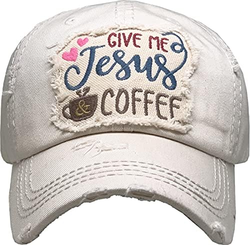 Дамски реколта бейзболна шапка Give Me Jesus & Coffee Christian Life